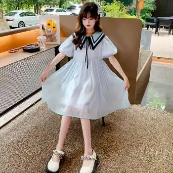 哈熙牛 女大童连衣裙 12岁-15岁夏装公主裙2022新款女孩韩版学院风纱