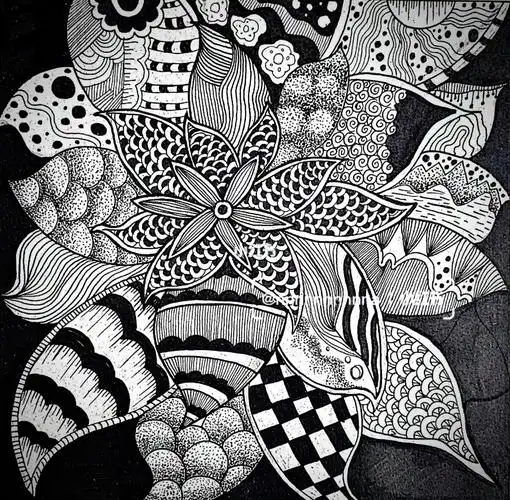 黑白装饰画点线面结合花卉改造