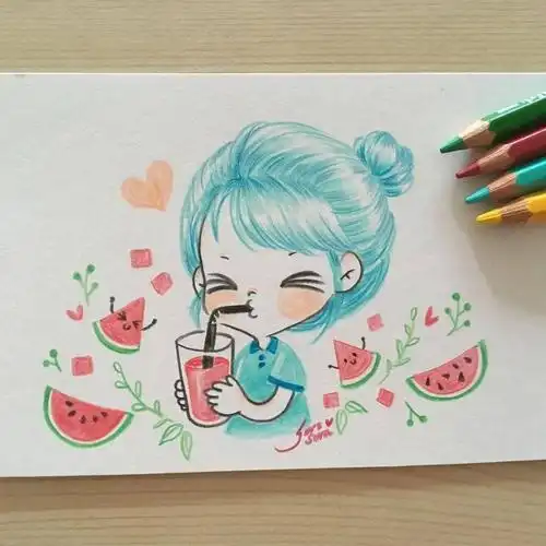 萌爆彩铅小仙女简笔画超q的小清新