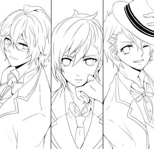 人物线稿黑白动漫素材手绘插画绘画