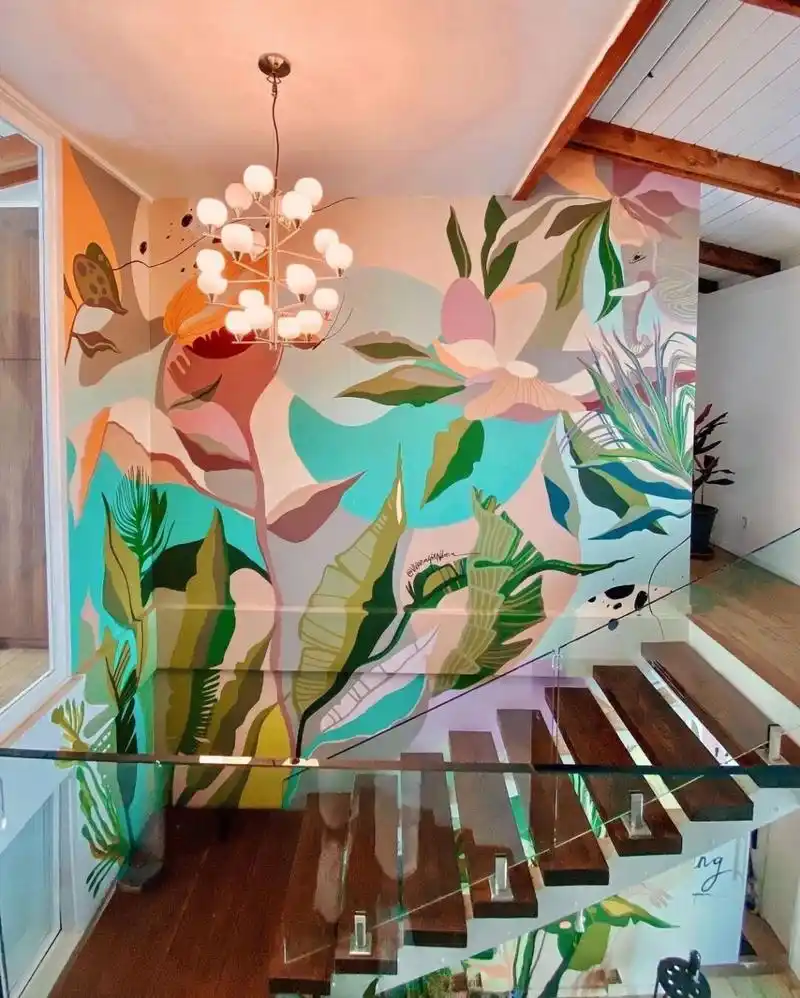 楼梯边的墙太丑啦,改造下效果很不一样! 墙绘手绘涂鸦装饰