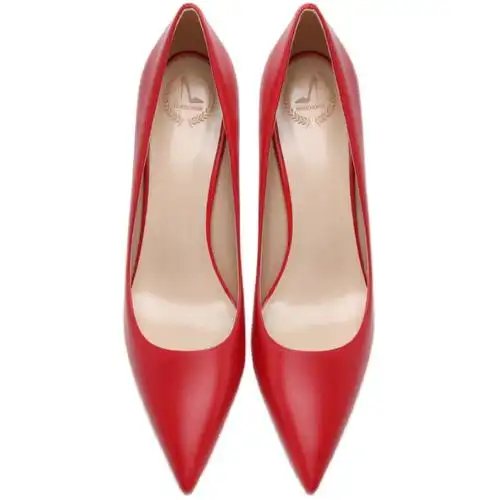 lukecsion红色高跟鞋女2021年新款性感ol尖头浅口8cm细跟真皮单鞋