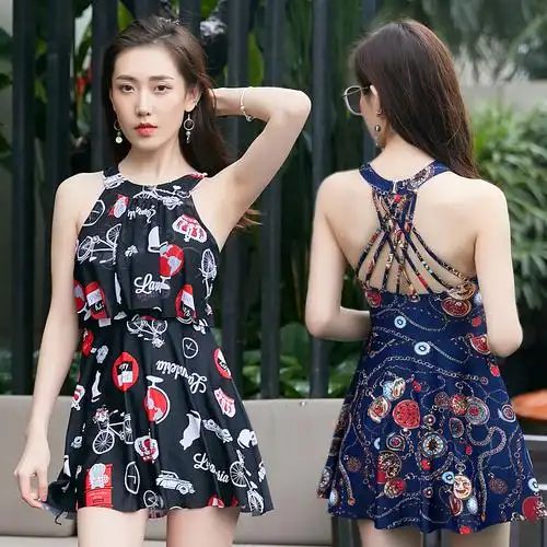 泳衣女连体裙式遮肚显瘦韩国ins仙女范泳装新款保守游泳衣泡温泉