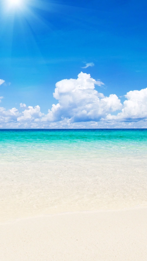 卡通蓝天白云沙滩h5背景素材