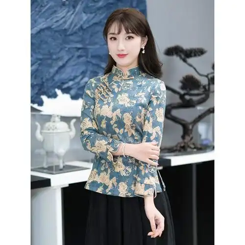 2022春季中式唐装半身旗袍长袖复古禅意原创国潮中国风民国风女装