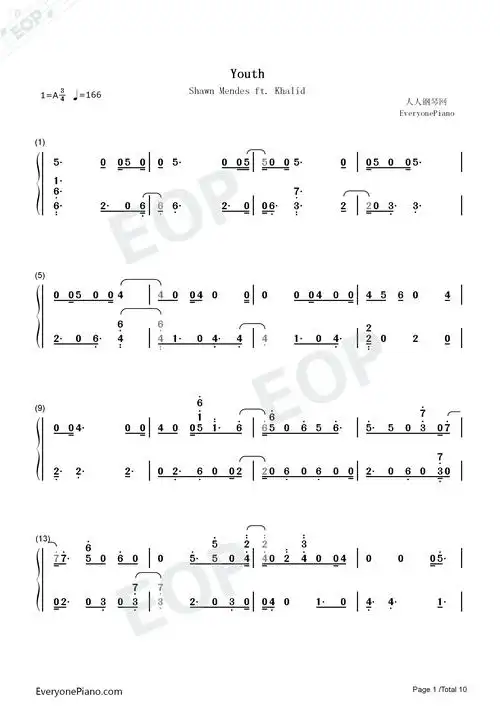 youth-shawn mendes ft khalid双手简谱预览1