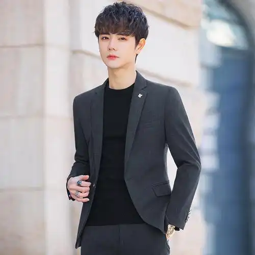 春季新款tm外景格子西服男韩版修身潮流西装套装帅气外套9603p225