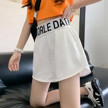 运动短裤女高腰a字阔腿裤2022新款夏季外穿ins潮宽松显瘦休闲热裤白色
