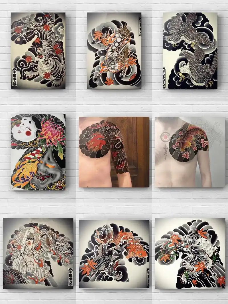 半甲手稿分享.#日式老传统 #tattoo #日式老传统纹身 - 抖音