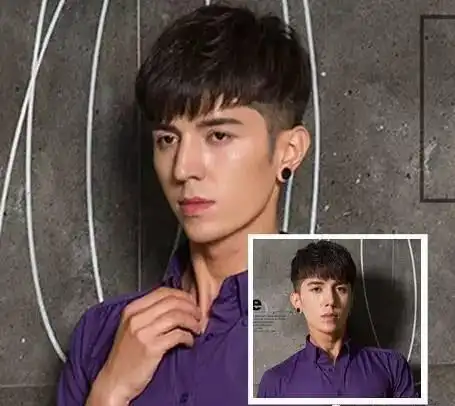 男生弧形刘海两边铲掉发型图片