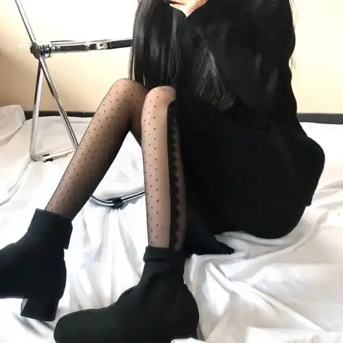 侧边睫毛蕾丝波点丝袜日系黑丝薄连裤袜ins辣妹学姐网红丝袜jk袜