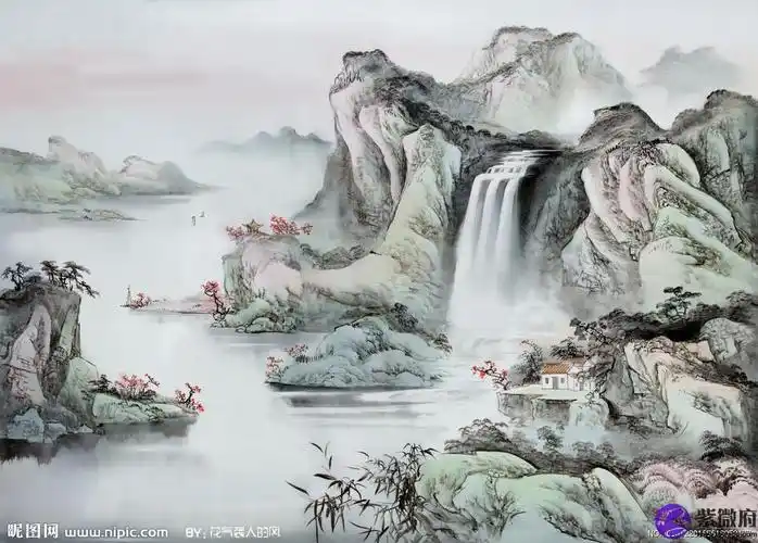 山水画上有瀑布风水