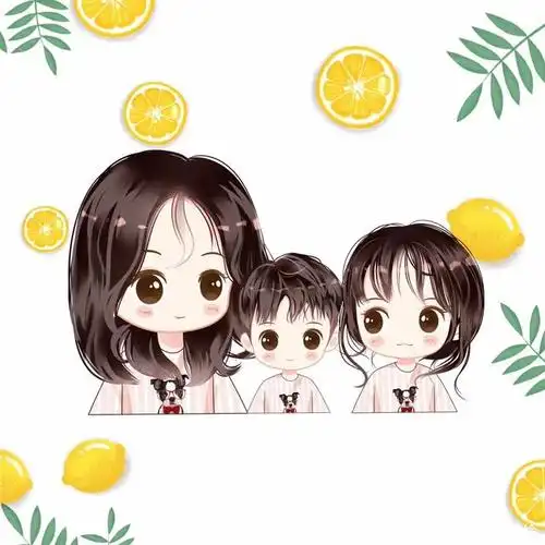 有爱的一家三口,四口手绘头像