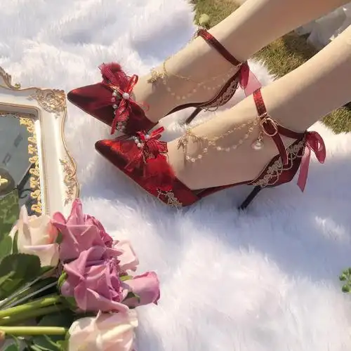 【洛丽塔鞋子】法式少女lolita高跟鞋洛丽塔茶会手作花嫁鞋气质优雅