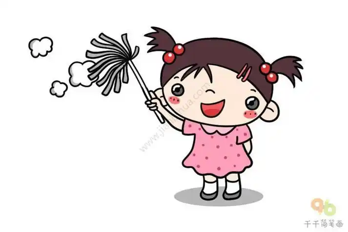 简笔画女孩扫地