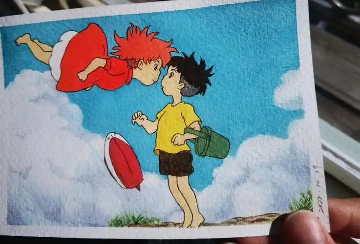 今日水彩临摹宫崎骏悬崖上的金鱼姬