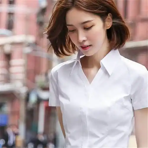 白色职业衬衫女短袖 2021夏设计感小众时尚半袖工装气质白衬衣薄款
