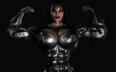 肌肉女膨胀(黑色紧身皮衣质量不错)