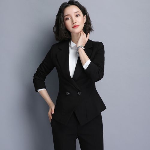 诗璐雅黑色职业西装套裙收腰气质三件套正装面试工作服套装女秋冬