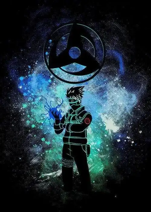 锁屏壁纸:火影忍者写轮眼卡卡西炫光背景手机壁纸