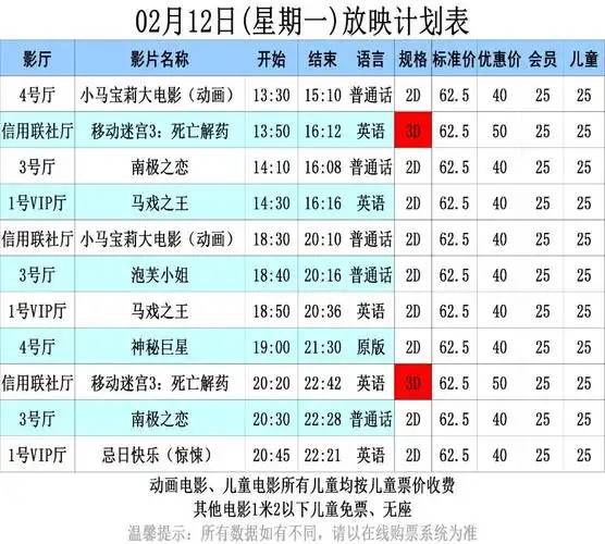 点击"放映表"查看更清晰请自带或到前台购买所有3d电影都需佩戴3d眼镜