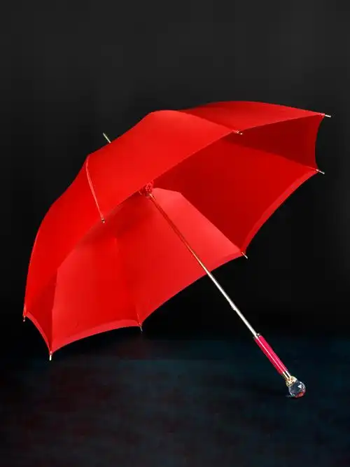 结婚新娘伞长柄婚庆出嫁雨伞中国风纯红色女生d高档轻奢