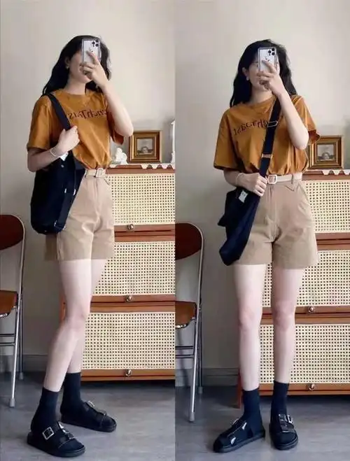 卡其色短裤配什么颜色上衣好看