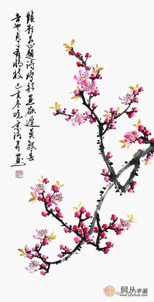 在我们常见的花鸟题材中,杏花就是非常吉祥的国画题材,有着"幸福","