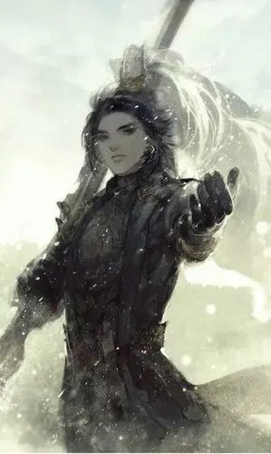 求一张图片男子手执黑色长戟的霸气图片用来做小说封面的