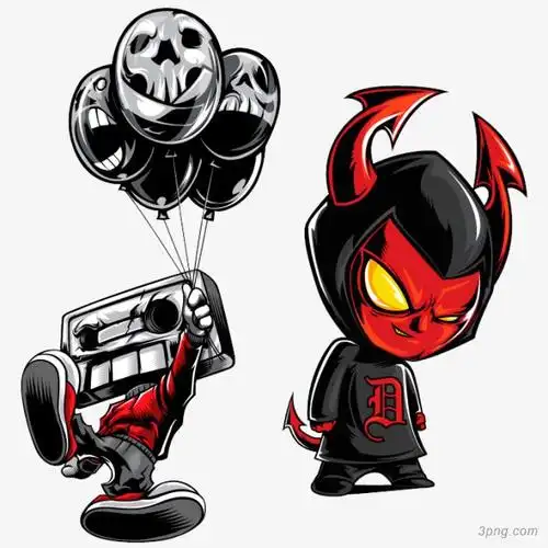 q版插画气球恶魔热气球红色气球悬浮气球热气球彩色告白气球氢气球热