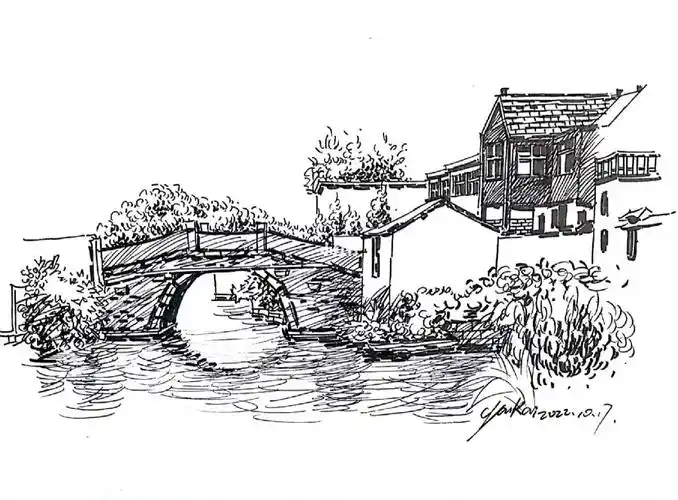 钢笔画|江南水乡风景