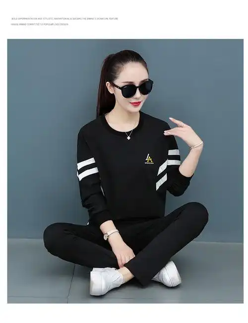 ladidasΗen大码女装运动服套装女春秋2021新款时尚大码宽松长袖休闲