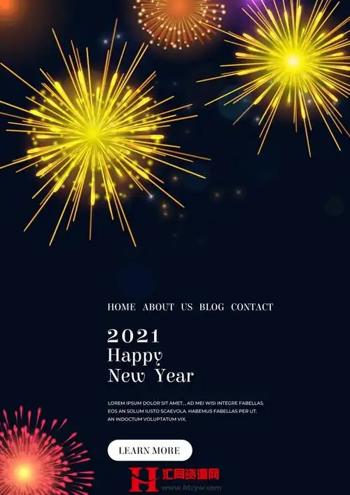 24款2021年新年快乐春节元旦烟花绽放背景海报psd设计素材源文件