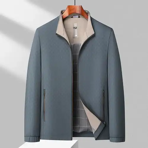 简约宽松爸爸装立领夹克中年男士上衣商务休闲外套春秋季罗蒙短款