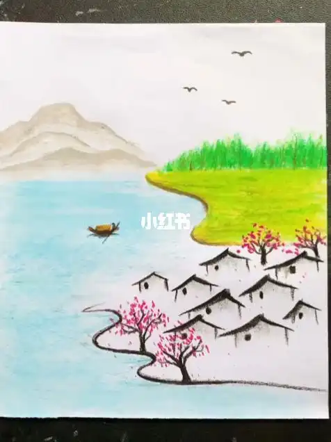 江南水乡风景简笔画江南春景一看就会简笔画文化绘画江南水乡风景简笔
