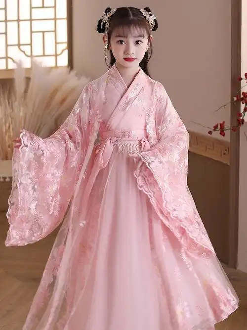 汉服女童夏季古装超仙襦裙儿童连衣裙2021爆款公主齐腰粉色中国风