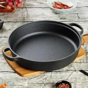 老式铸铁锅平底锅煎饼锅烙饼牛排煎锅无涂层不粘锅家用电磁炉通用30cm