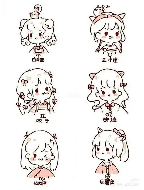 12星座简笔画画法十二星座简笔画汉服古装萌萌处女座十二星座少女简笔