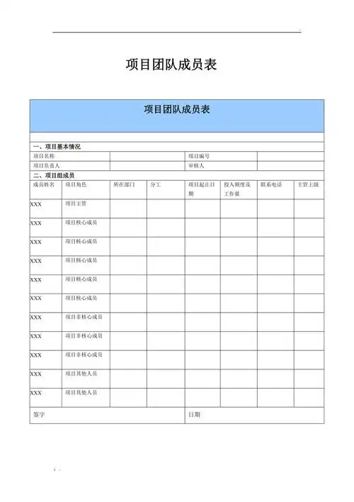 社会工作项目团队成员表