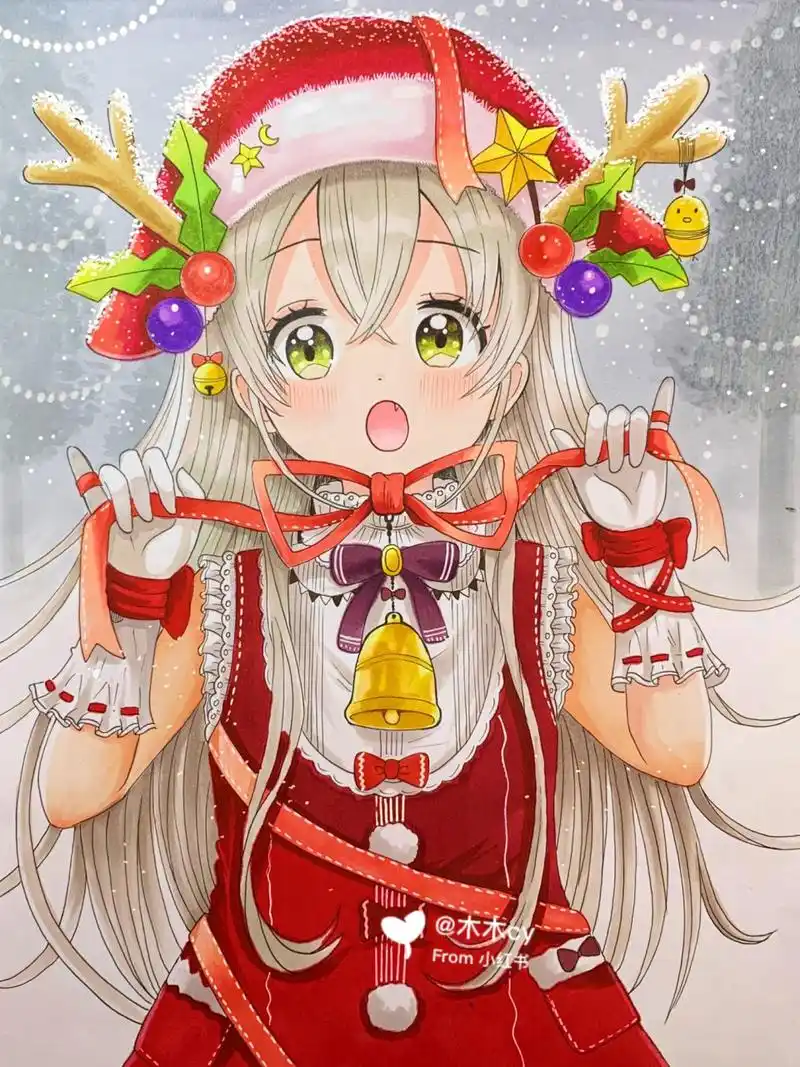 圣诞节主题动漫人物(附线稿) 纸张a4#动漫热番推荐# #马克笔手绘