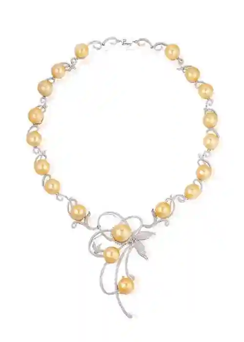 新浪收藏-金色南洋珍珠配钻石项链