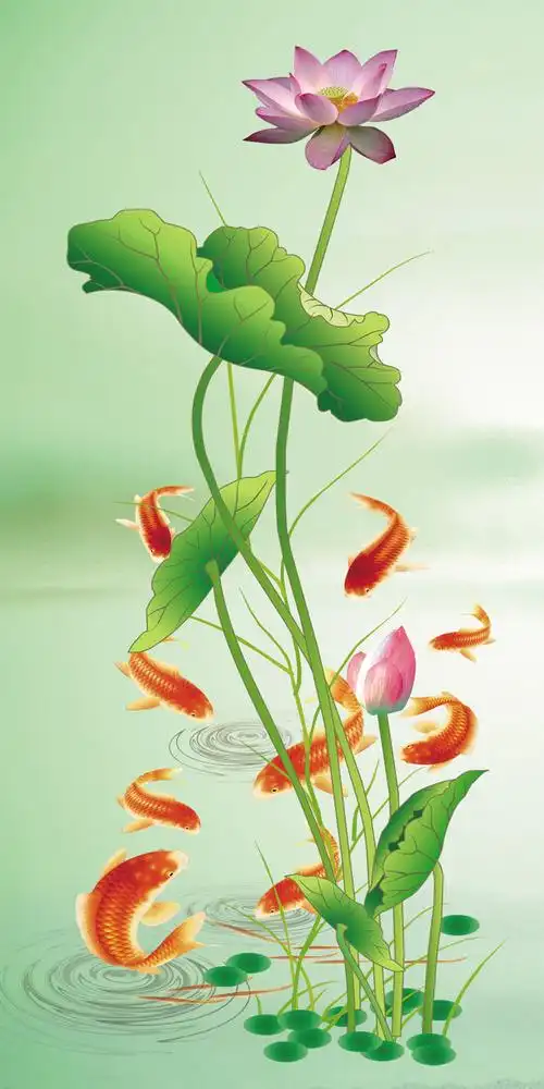 【psd】九鱼图荷花玄关背景墙_图片编号:wli11865941