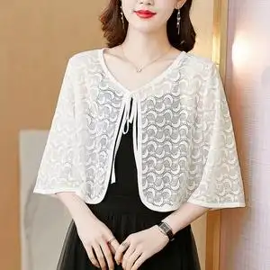00宝格芳旗舰店天猫防晒衣女2022夏季新款蕾丝超薄雪纺短款小披肩配