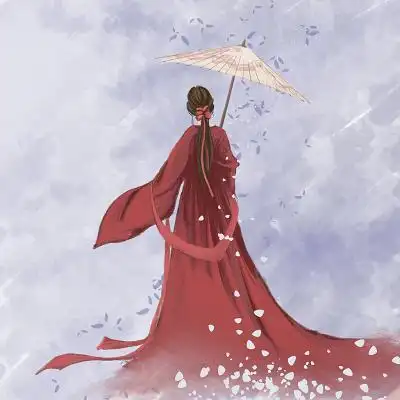 古代撑伞美女人物背影素材古风男女打伞背影唯美插画素材简约黄色雨伞