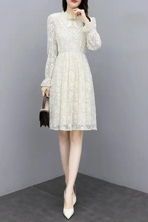 实拍#连衣裙款女装韩版甜美淑女风蕾丝中长裙女