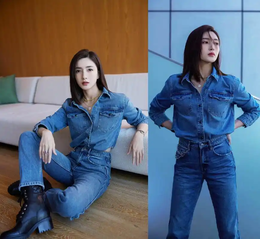 女明星秋冬牛仔裤穿搭示例:江疏影飒酷,曾黎妩媚,刘令姿前卫