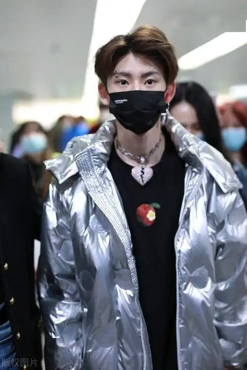 小鬼王琳凯穿银色亮面羽绒服时髦帅气脖子上的项链也太夸张了
