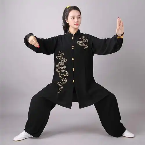 新品新2020新春秋太极服祥云刺绣中长款练功服男女太极武术团体表