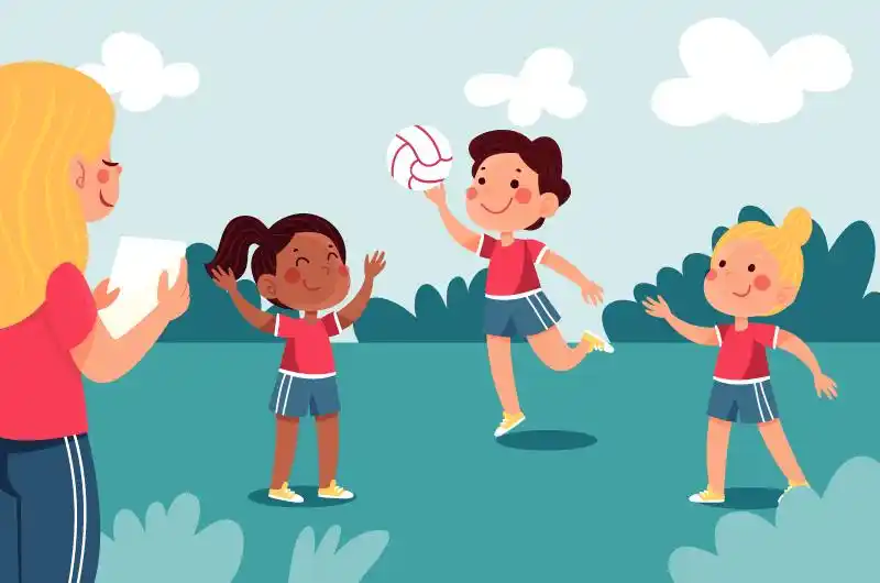 体育课上打球的小朋友插画矢量素材