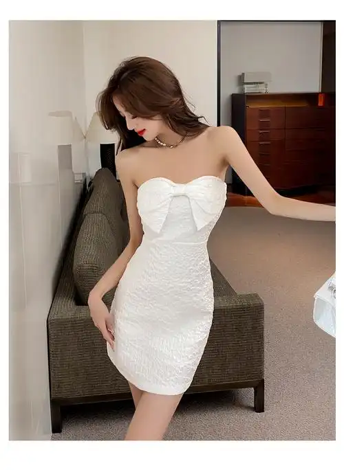 0068#甜美大蝴蝶结收腰包臀a字连衣裙超短抹胸裙吊带裙子 - 17网